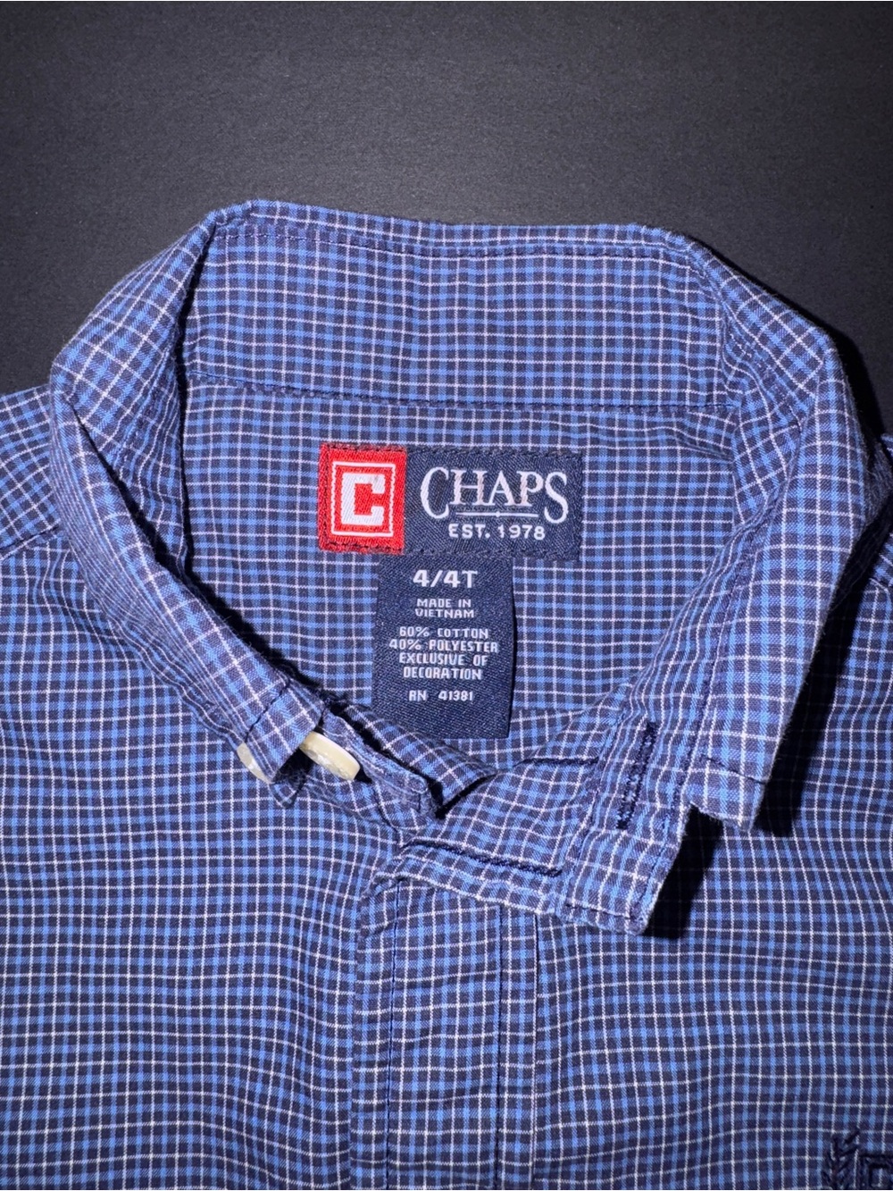Boys 4T Chaps Blue Plaid Button-Down Collared Dress Shirt